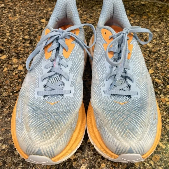 Hoka Light Blue and Peach Athletic Shoes Clifton nine size 10, ladies - Picture 3 of 10